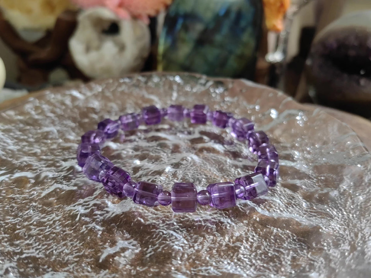 Uruguayan Amethyst Cube Beaded Bracelet