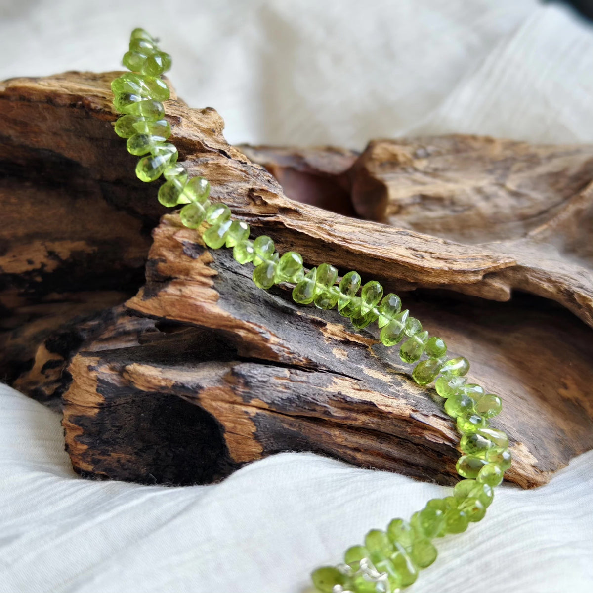Natural Peridot Bead Bracelet with Sterling Silver