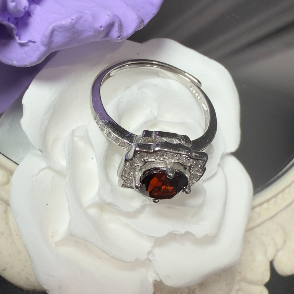 Mozambique Garnet Ring Necklace Set 925 Silver