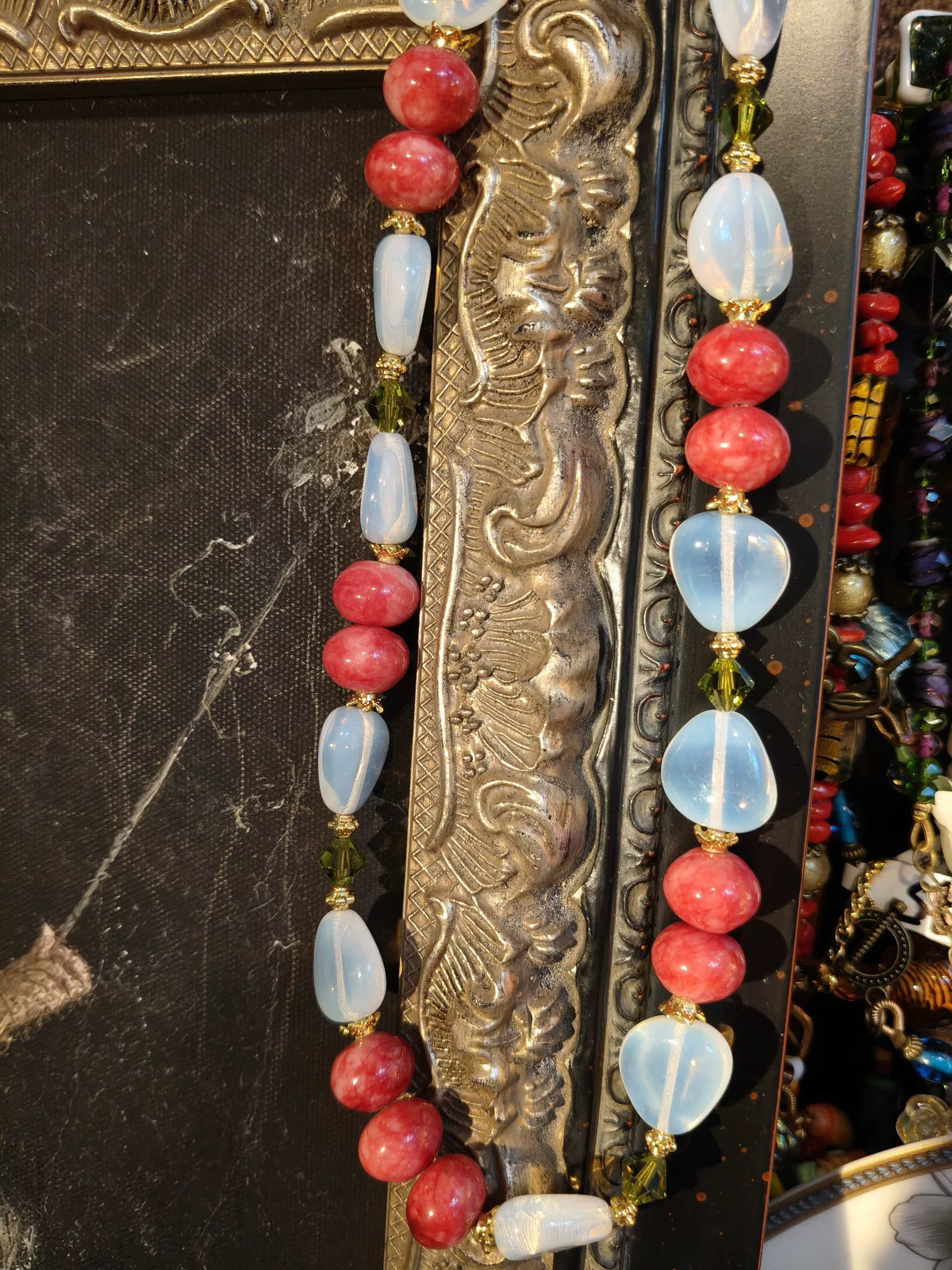 Pink and White Czech Glass Statement Necklace