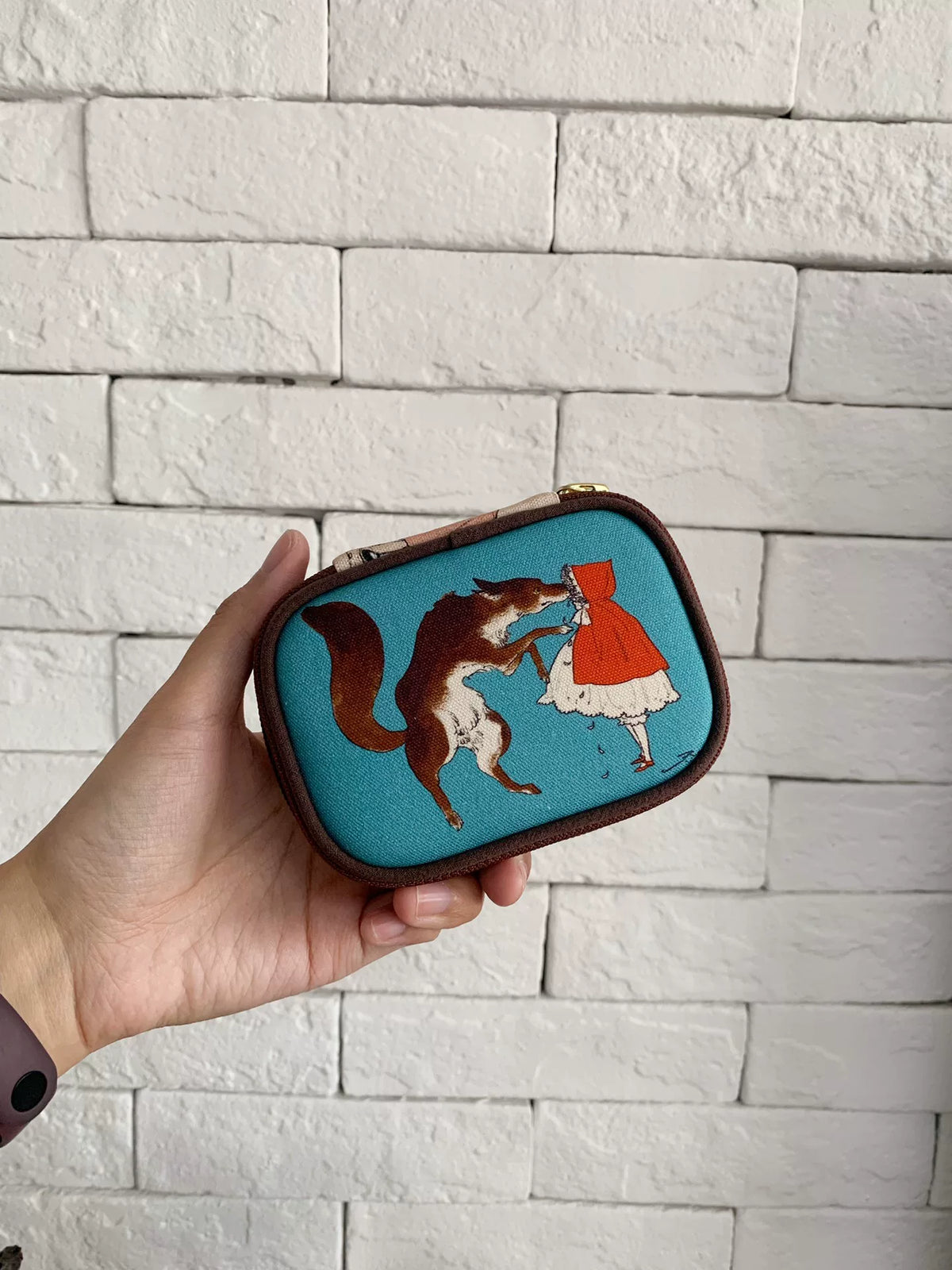 Oxford Fabric Fox Print Clamshell Pouch