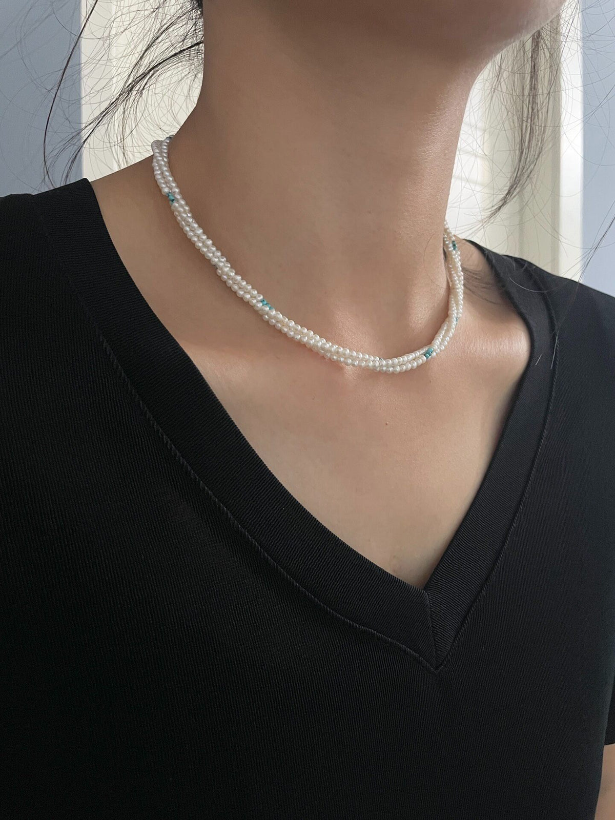 Natural Pearl Twisted Necklace with Turquoise
