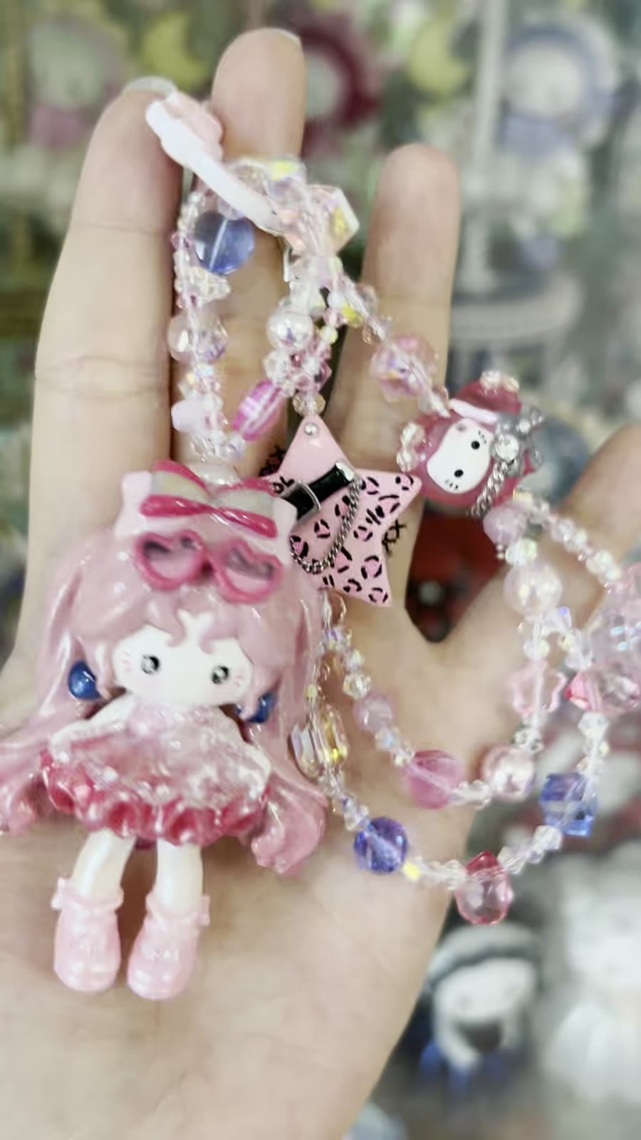 Roze KT Cat Kralen Telefoonhanger