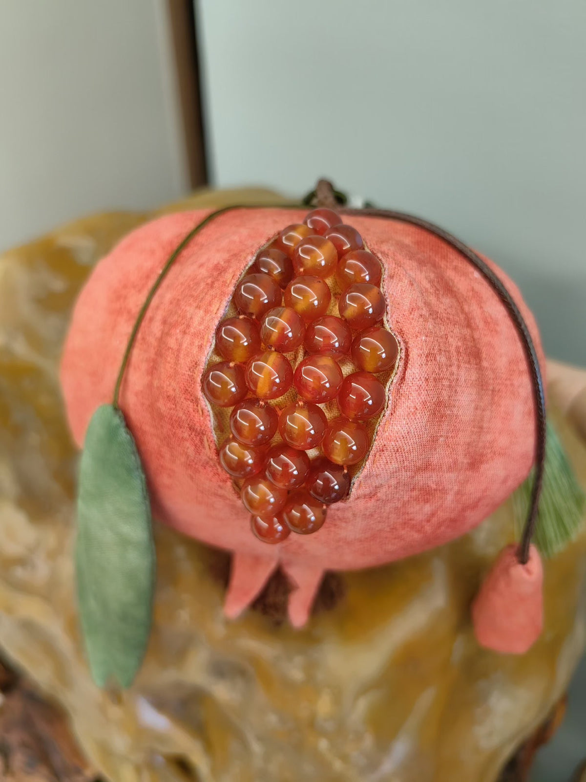 Handcrafted Fabric Pomegranate Ornament with Beads