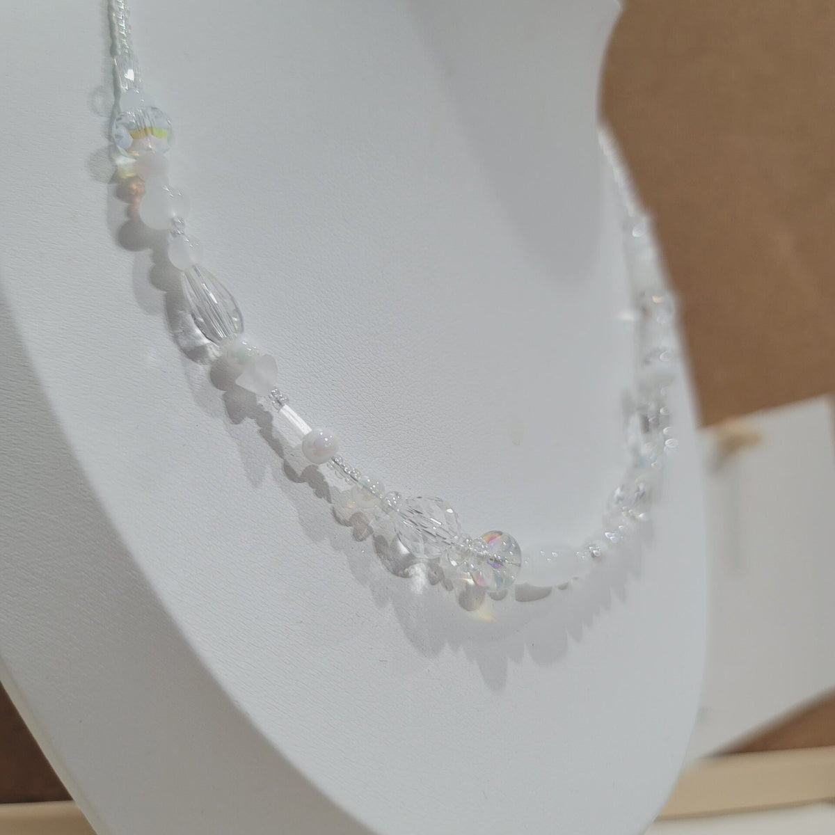 Handmade White Seed Bead Necklace with Butterfly