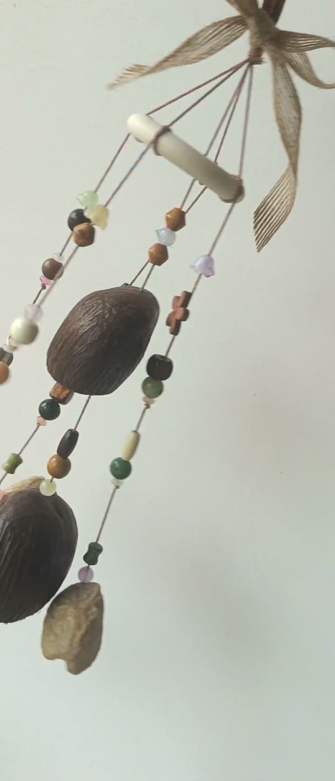 Coconut Shell Wind Chime with Colorful Beads