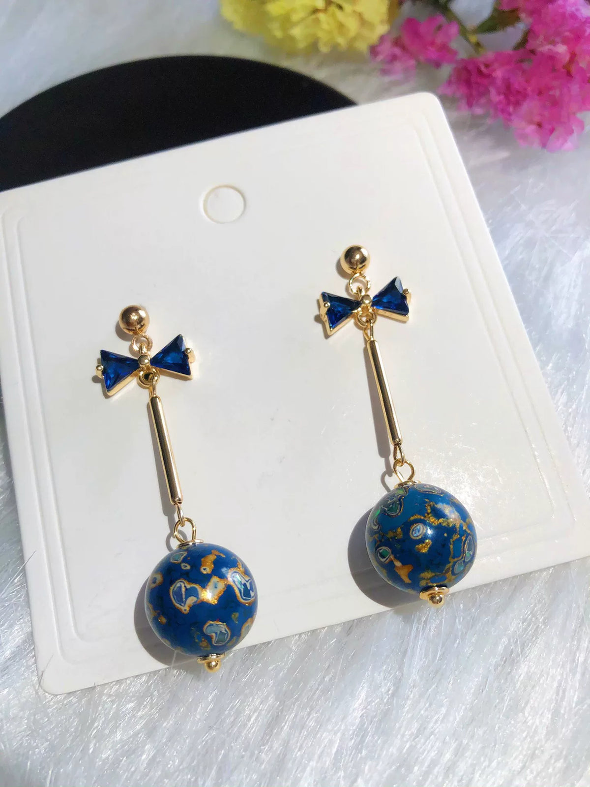 Blue Stone Butterfly Drop Earrings