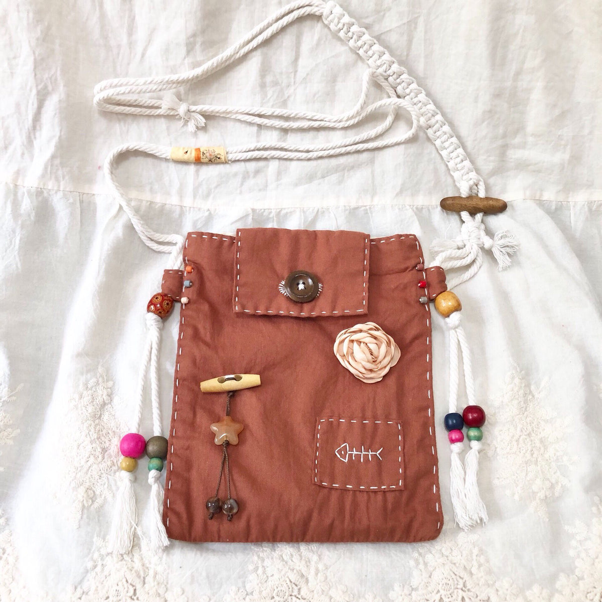 Handmade crossbody phone bag with braided strap