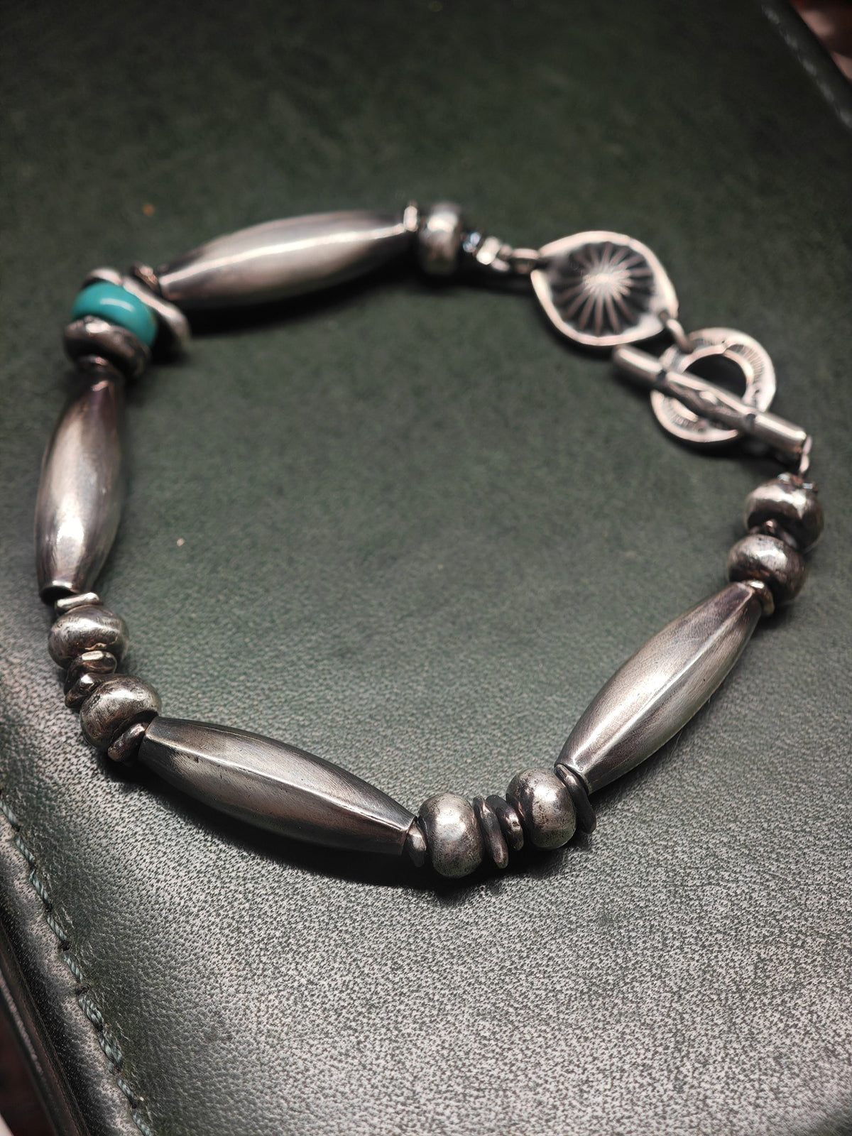 Bracelet Argent Massif Navajo Turquoise Fermoir Tournesol