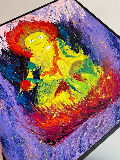 Yellow Jambhala Acrylic Painting, 40x40cm Canvas, Black Frame