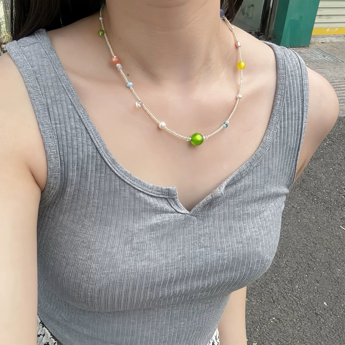 Candyfarbener Perlenchoker-Halskette