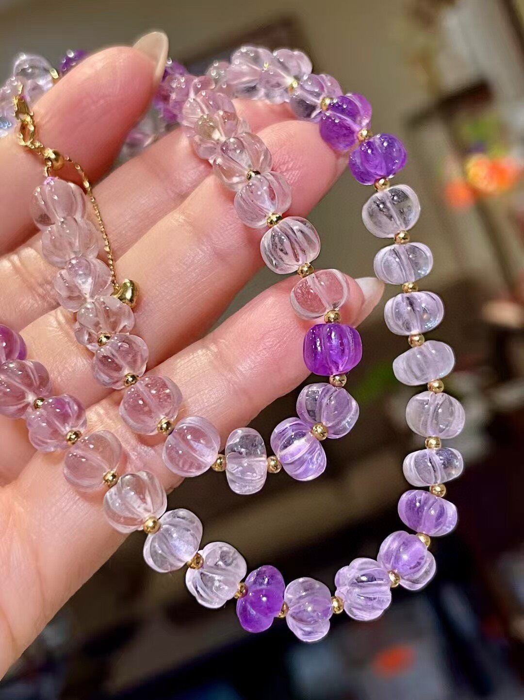 18K Gold Pumpkin-Cut Graded Amethyst Necklace