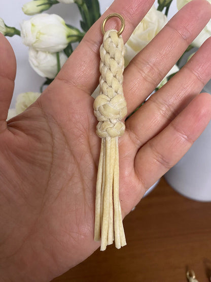 Handwoven Sheepskin Rope Keychain with Brass Ring