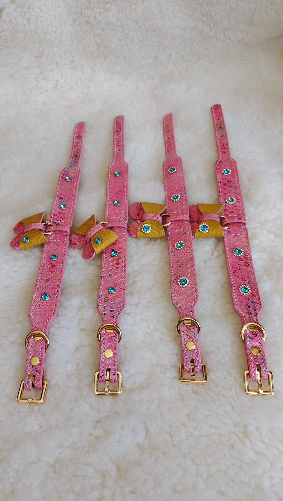 Handgefertig Leder Halsband Rosa Drachenschuppen
