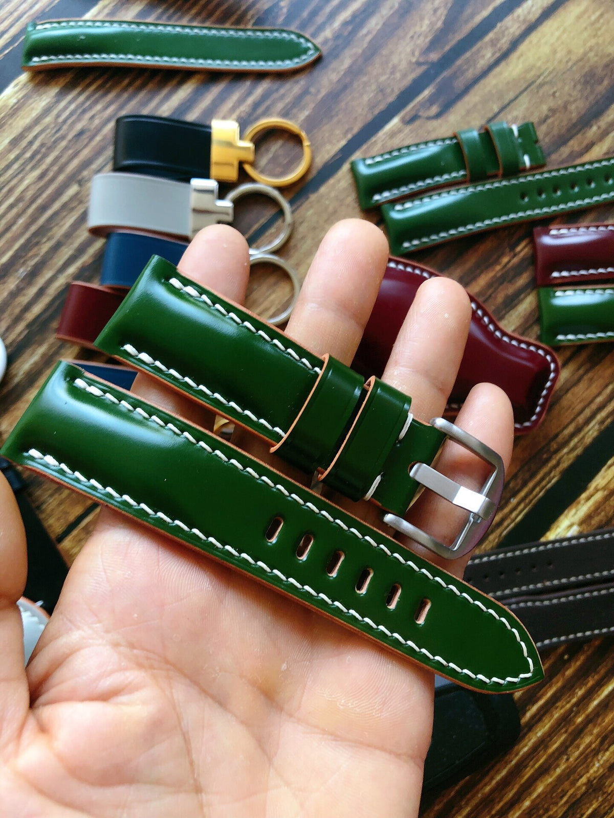 Handcrafted Japanese Shinki Horsehide Green Watch Strap