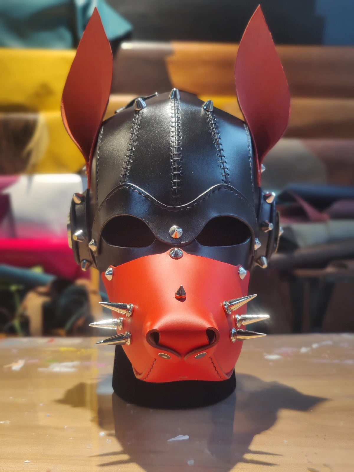 Punk Dog Head Mask Helmet Cowhide Leather