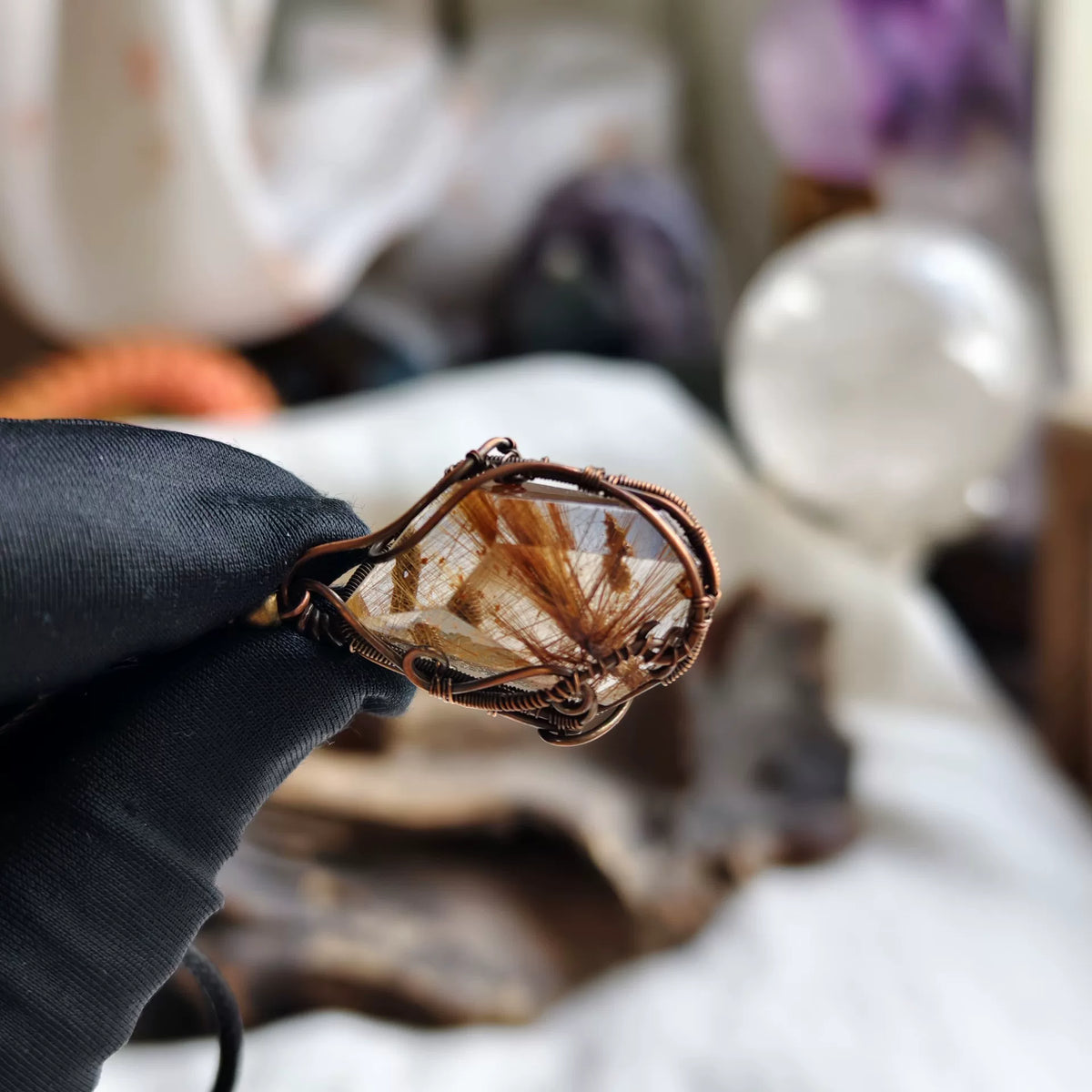 Rutilated Quartz Copper Wire Wrapped Pendant