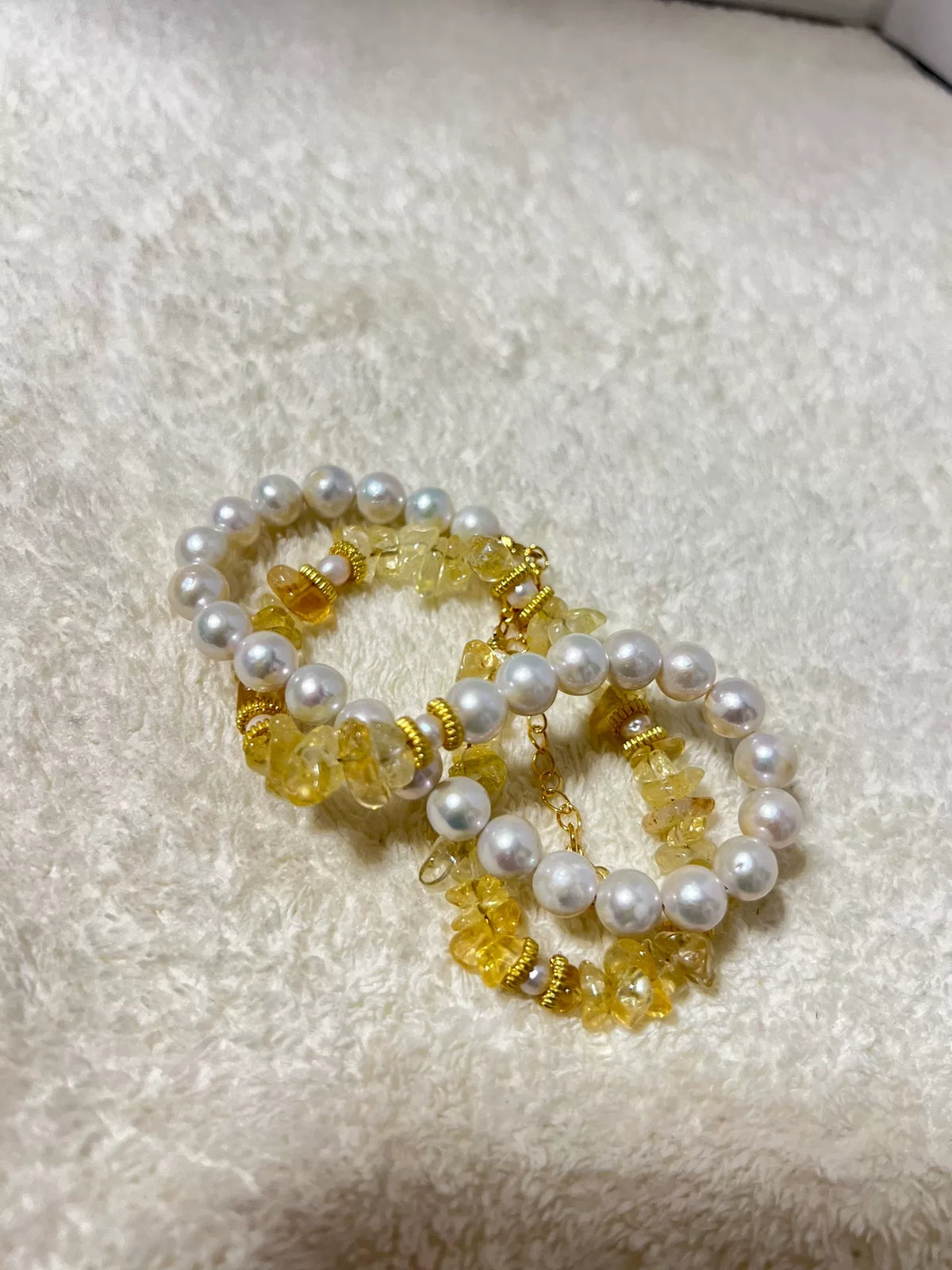 Yellow Crystal and Pearl Two Tone Necklace