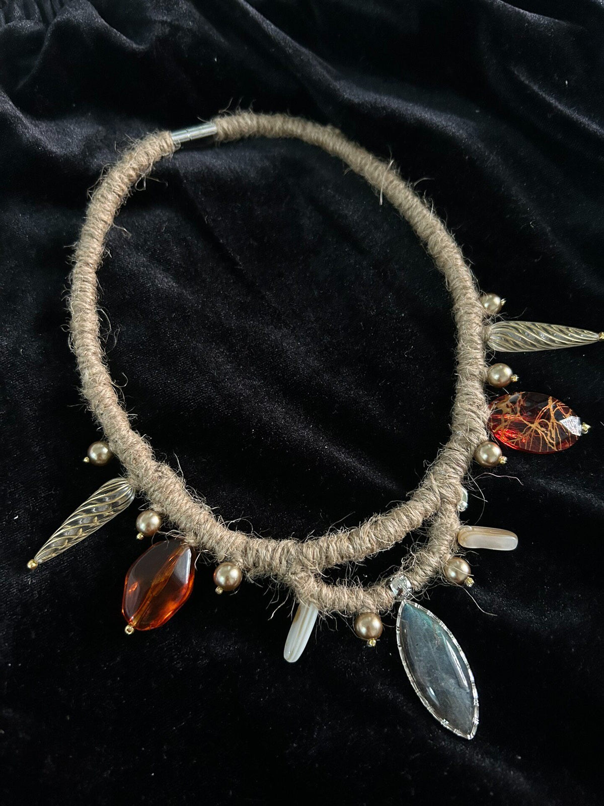 Tribal Hemp Rope Necklace Labradorite Pendant