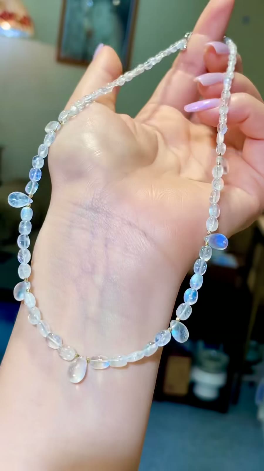 Moonstone Necklace Teardrop Blue Adularescence