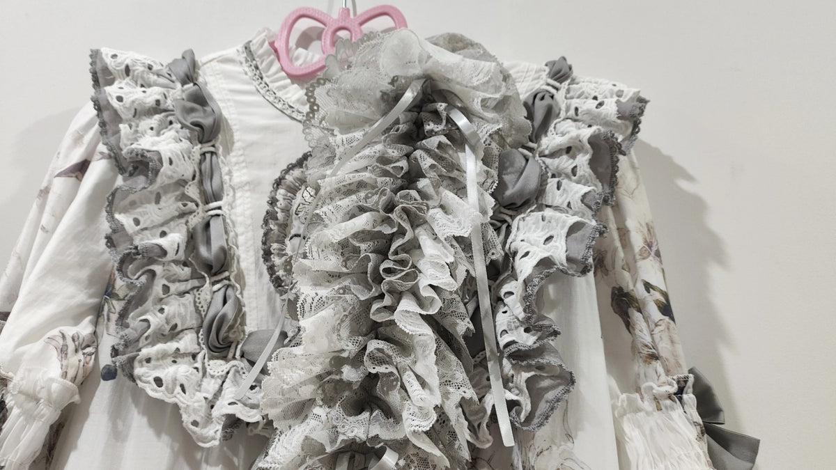 Lolita Lace Ruffle Headband Light Grey White