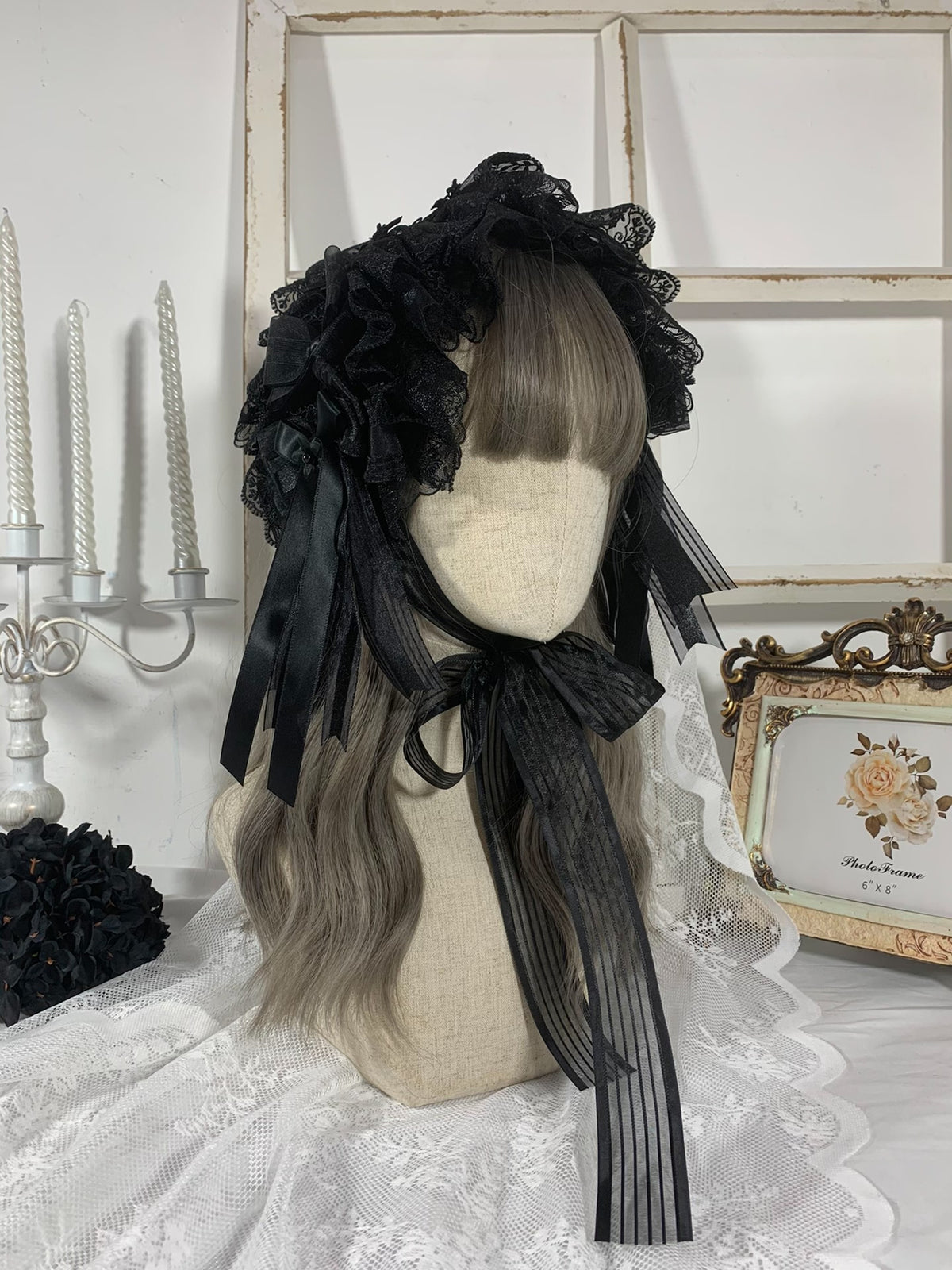 Gothic Lolita Lace Headband Black White