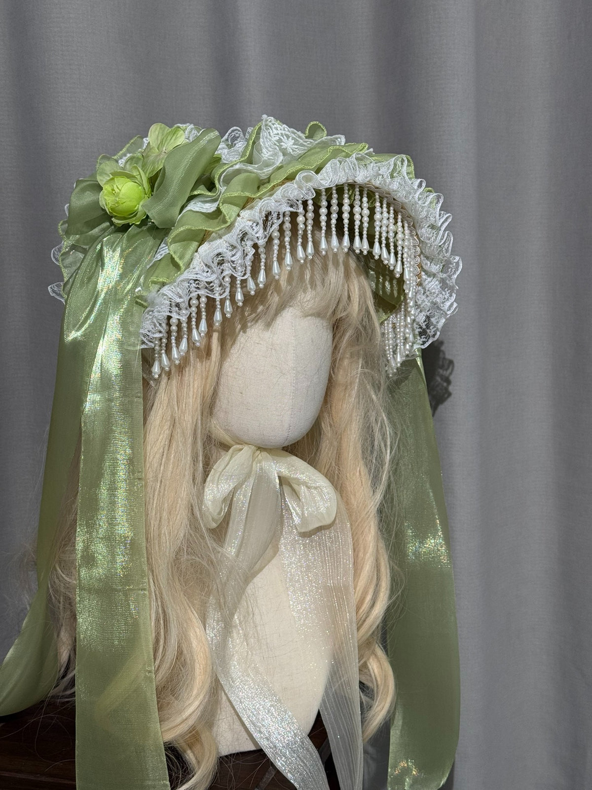 Lolita Bonnet Hat with Organza Ruffles