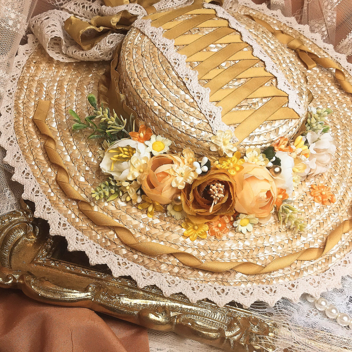 Handmade Straw Lolita Flat Brim Hat