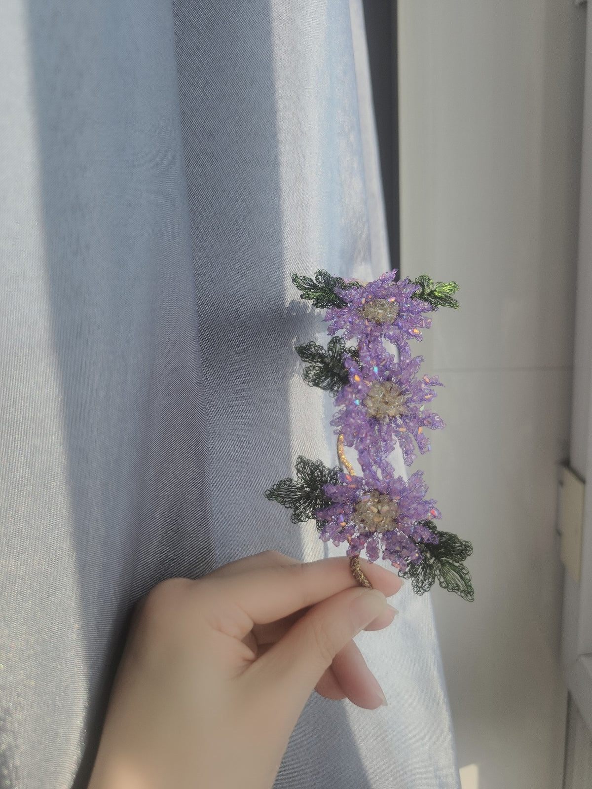 Purple Beaded Daisy Hair Headband