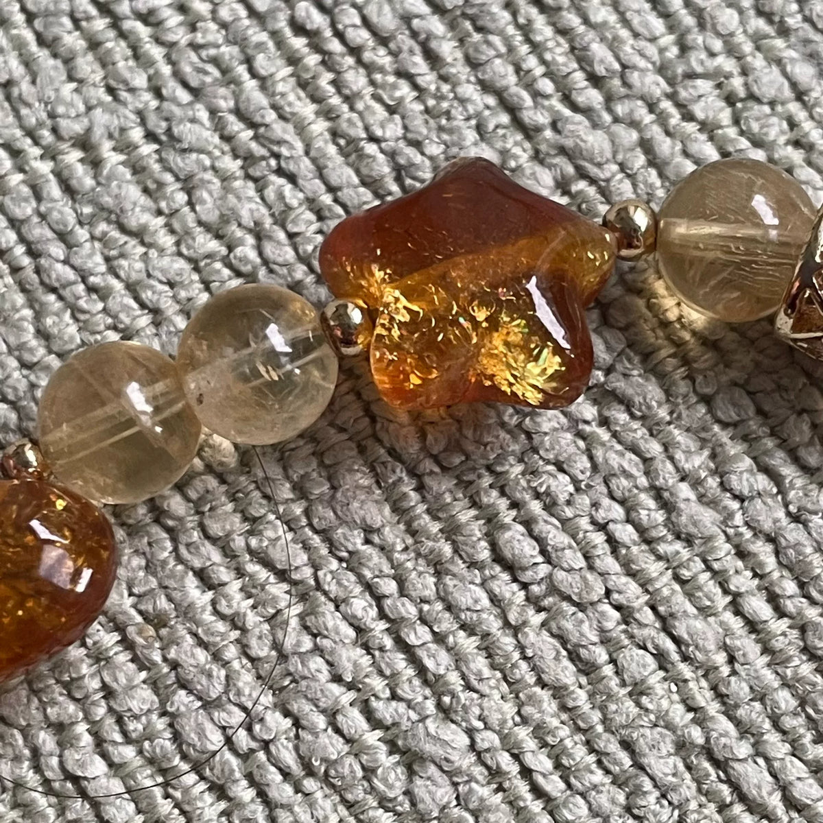 Natural Honey Amber Beaded Bracelet with Gold Accents