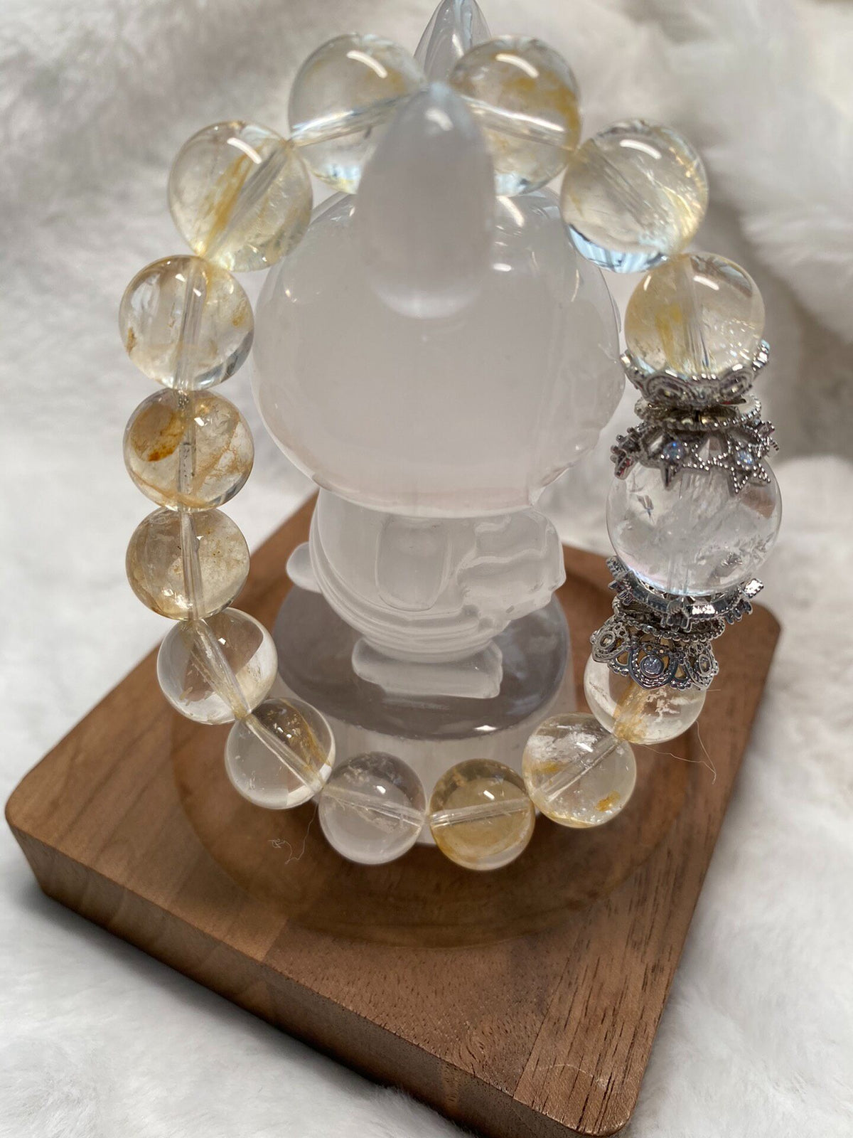 Crystal Quartz Beaded Bracelet with Rainbow Center