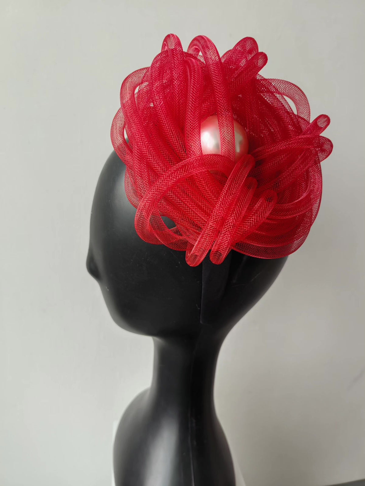 Red Nest Mesh Fascinator Headband with Egg