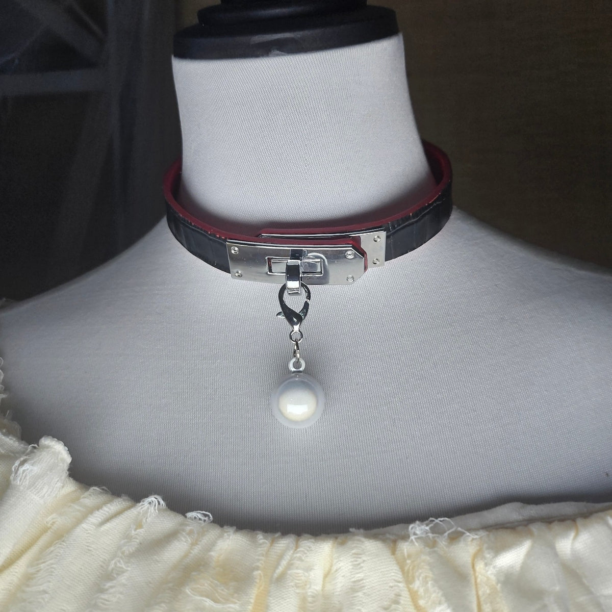 Handcrafted Leather Choker with Snakeskin Pattern