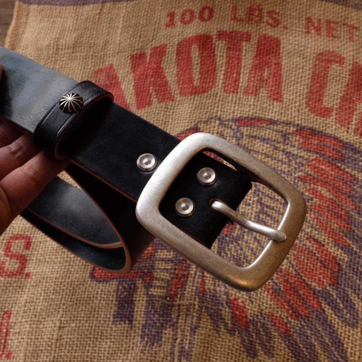 Heavy Duty Leather Belt with Silver Buckle