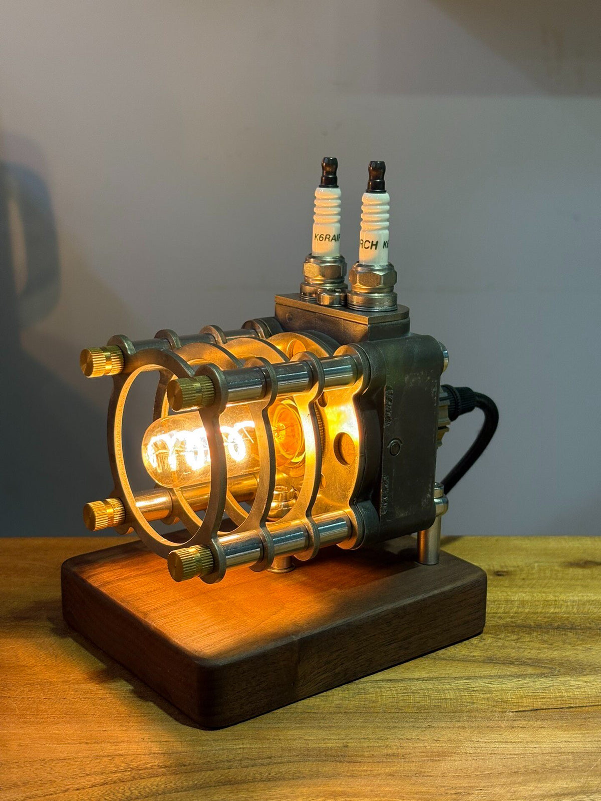 Steampunk Dual Spark Plug Carburetor Table Lamp