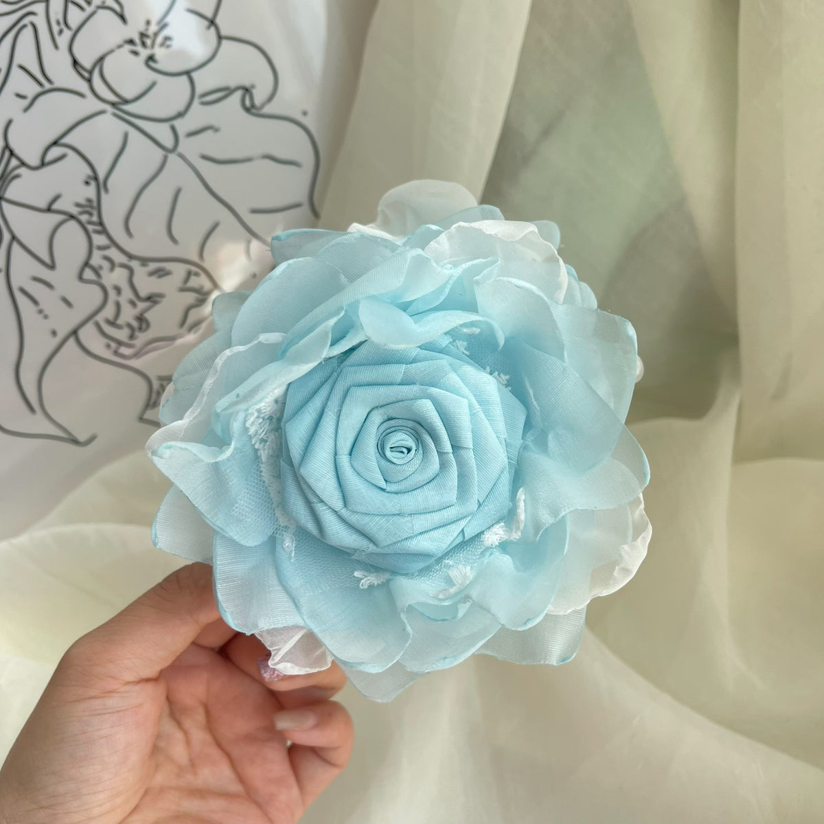 Mint Blue Fabric Rose Claw Clip
