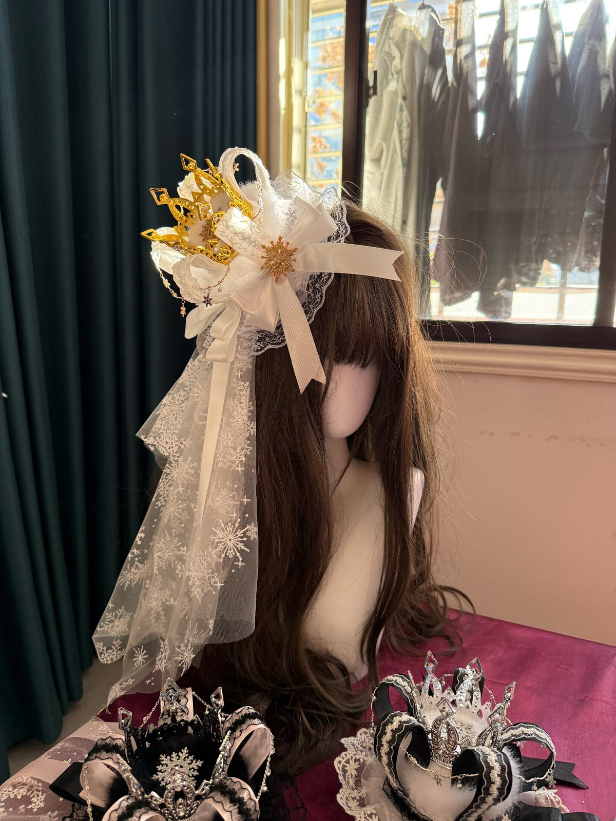Gold Crown Mini Hat with Snowflake Lace