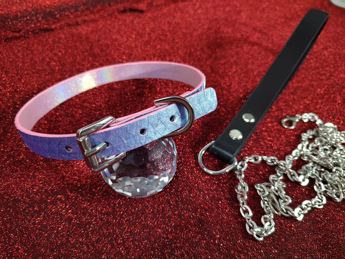 Light Purple Leather Pet Collar and Lead
