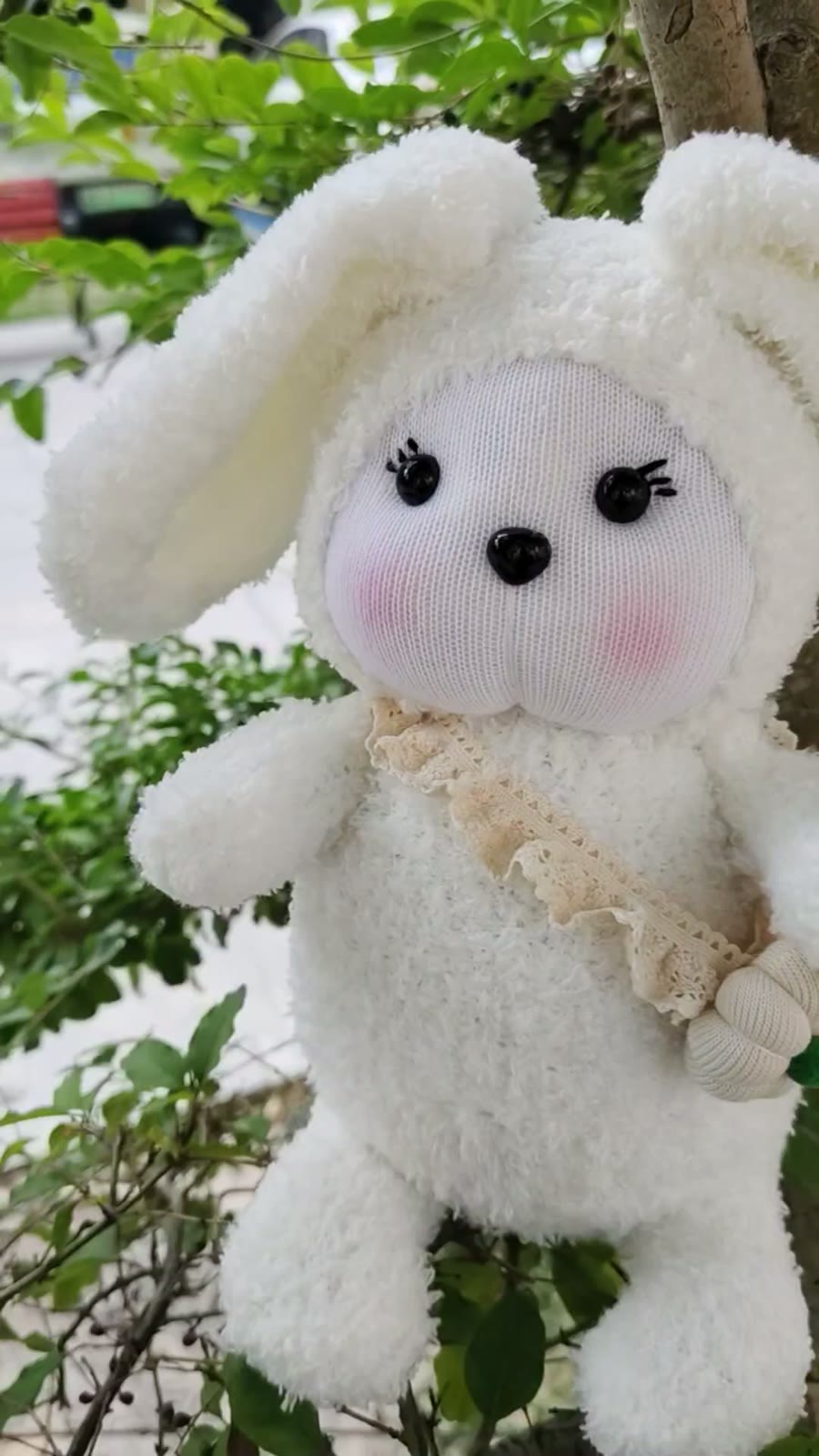 Coniglio in Calza Fatto a Mano Peluche Bianco