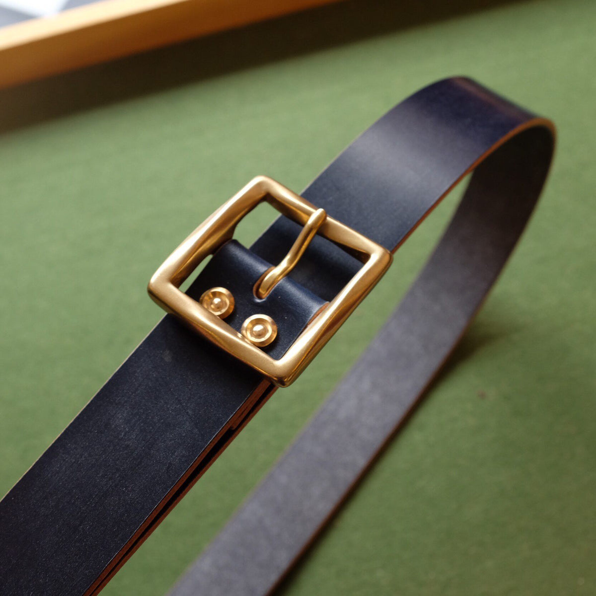 35mm Natural Leather Belt with Brass Square Buckle
