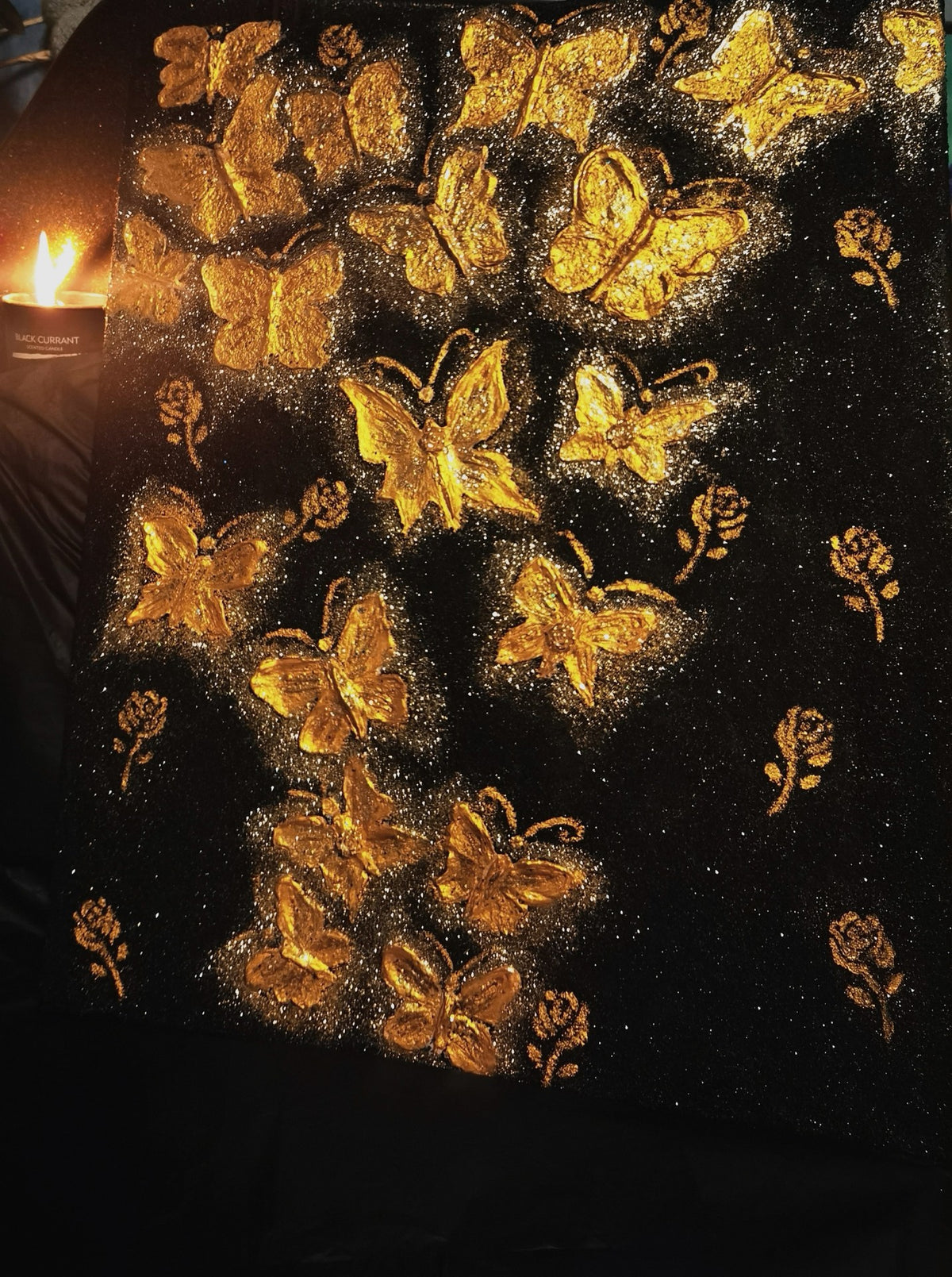 Quartz Sand Textured Gold Butterfly Art