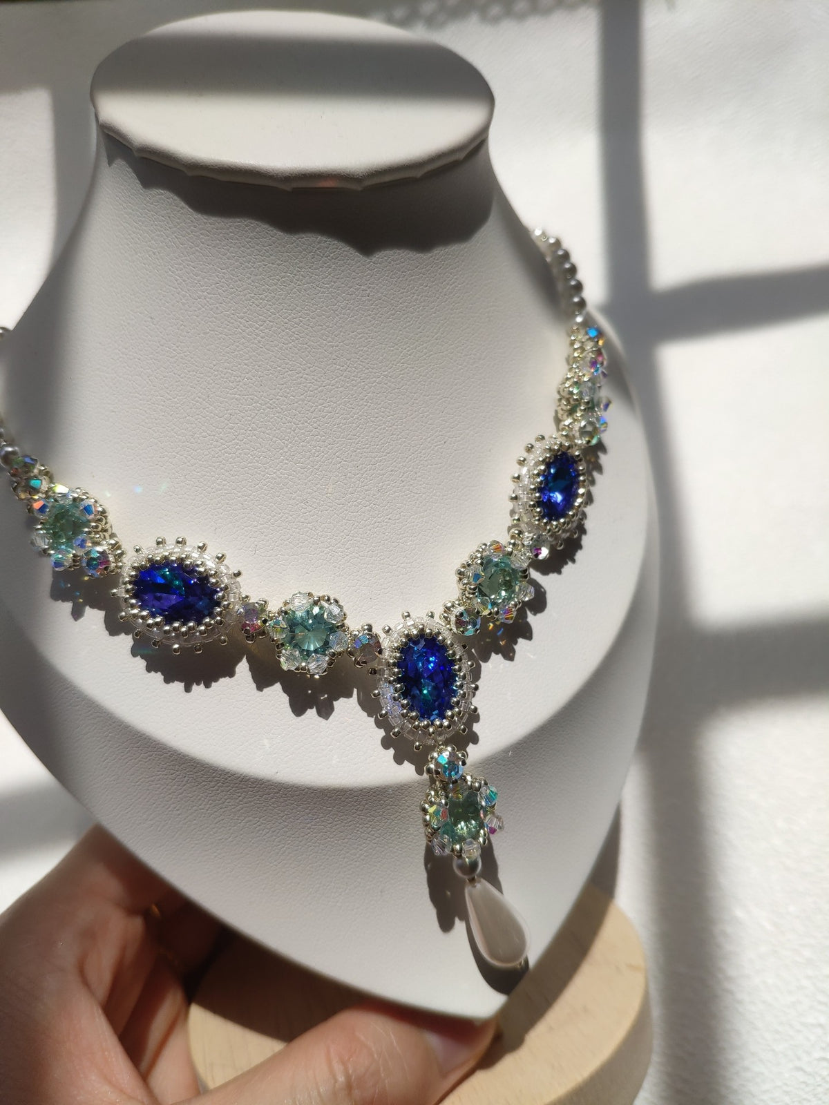 Handcrafted Blue Beaded Y Pendant Necklace