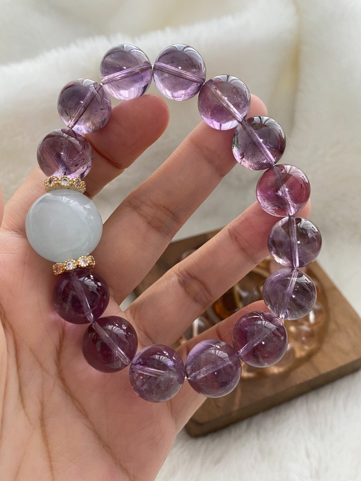 Amethyst Aquamarine Beaded Bracelet 14mm
