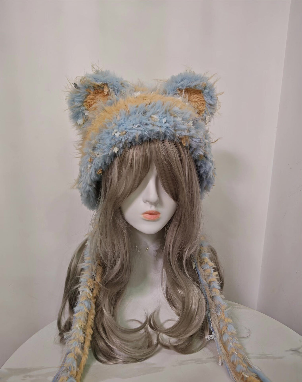Blue Tan Bear Hooded Headpiece