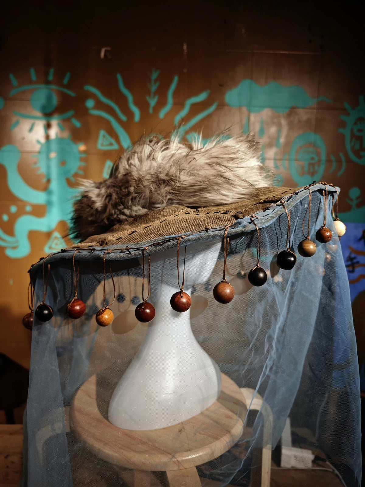 Martial Arts Cowboy Hat with Beaded Veil