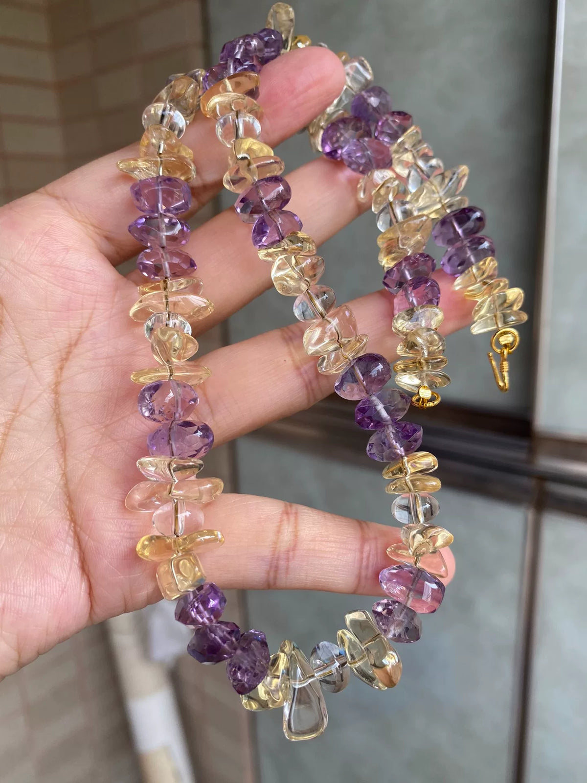 Colar de Contas de Ametista, Citrino e Quartzo Transparente