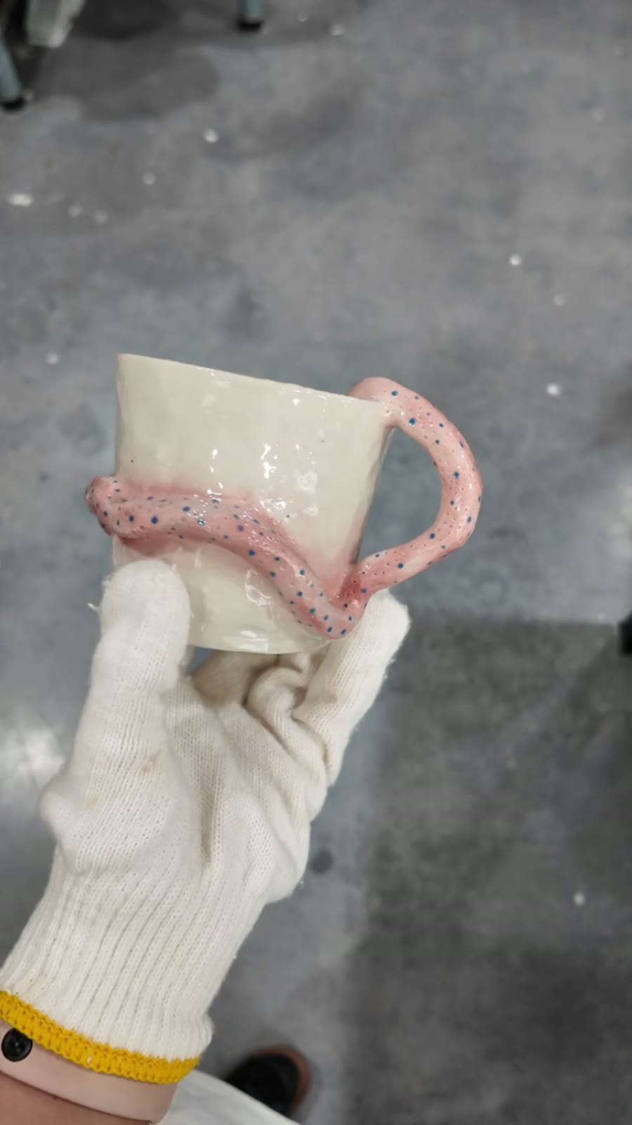 Handcrafted Ceramic Cup with Pink Snake Handle