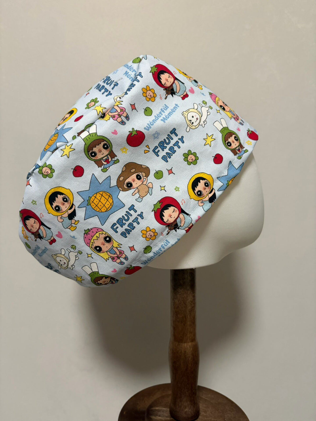 Blue Cotton Canvas Surgical Cap Fruit Print