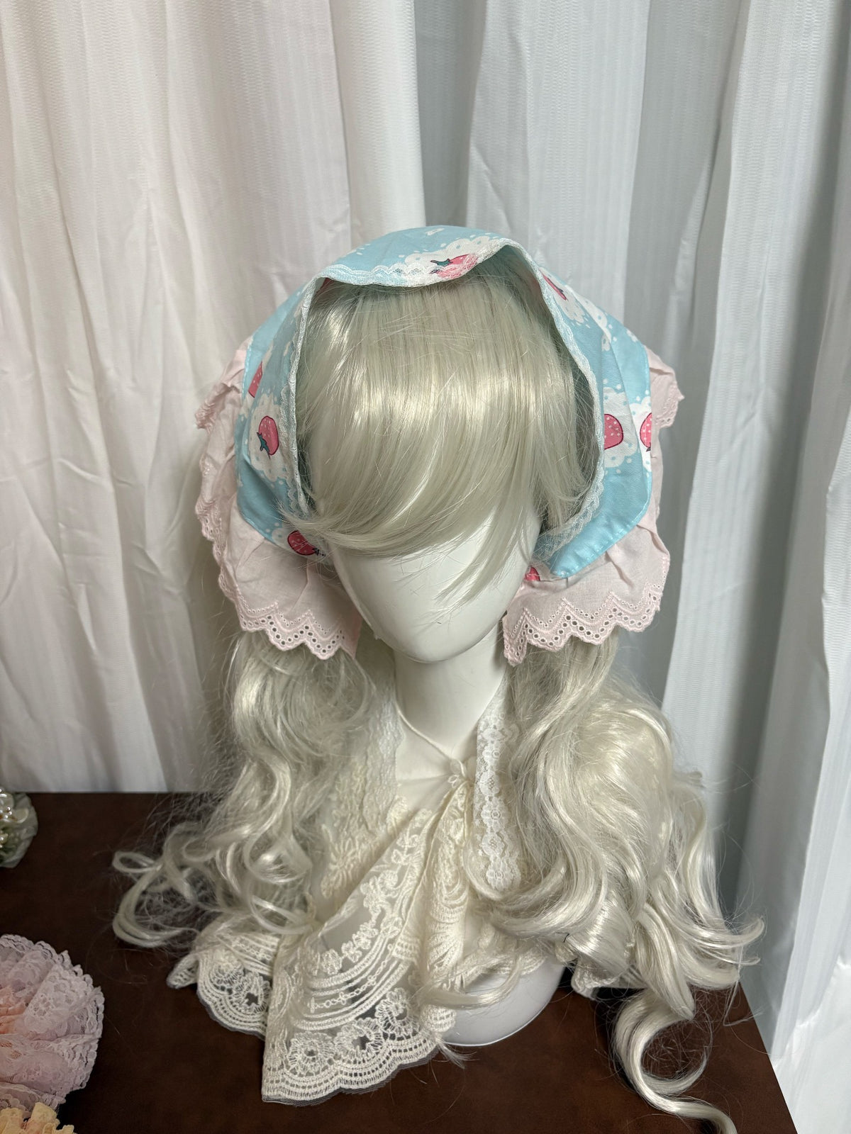 Strawberry Print Ruffle Lolita Headscarf