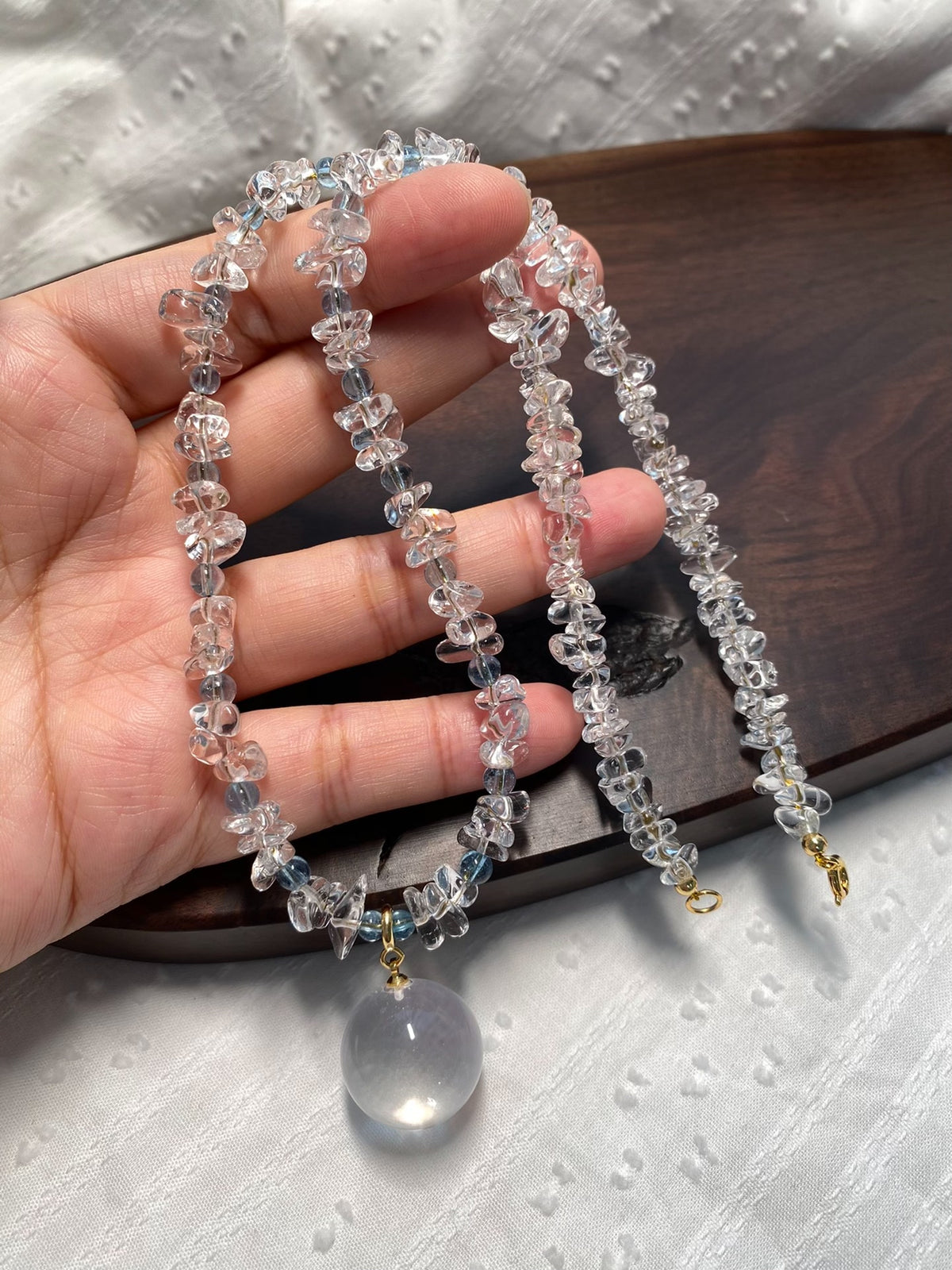 White Crystal Aquamarine Beaded Necklace